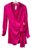 DANIELE CARLOTTA Fuchsia Paisley Italian Silk L/S Wrap Dress