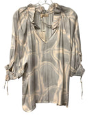 SOFIA Grey/Blush Abstract Ruffle Collar 3/4 Sleeve Top