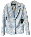 BOSTON PROPER Lt Blue w/White Floral Embroid 2 Button Jacket