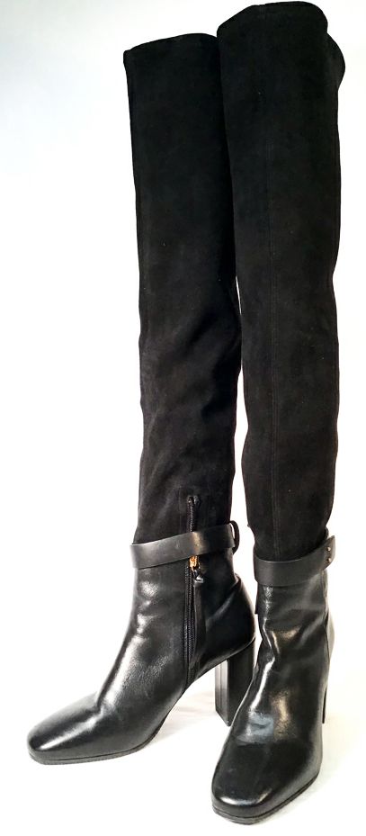 STUART WEITZMAN Black Leather Suede Hybrid Bama Tall Luna Boots 7.5