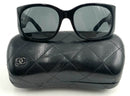 CHANEL Black Frame Swarovski Crystal CC Logo Accent Sunglasses