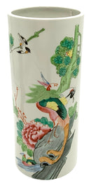 Vintage Asian Column Vase with Bird Motif