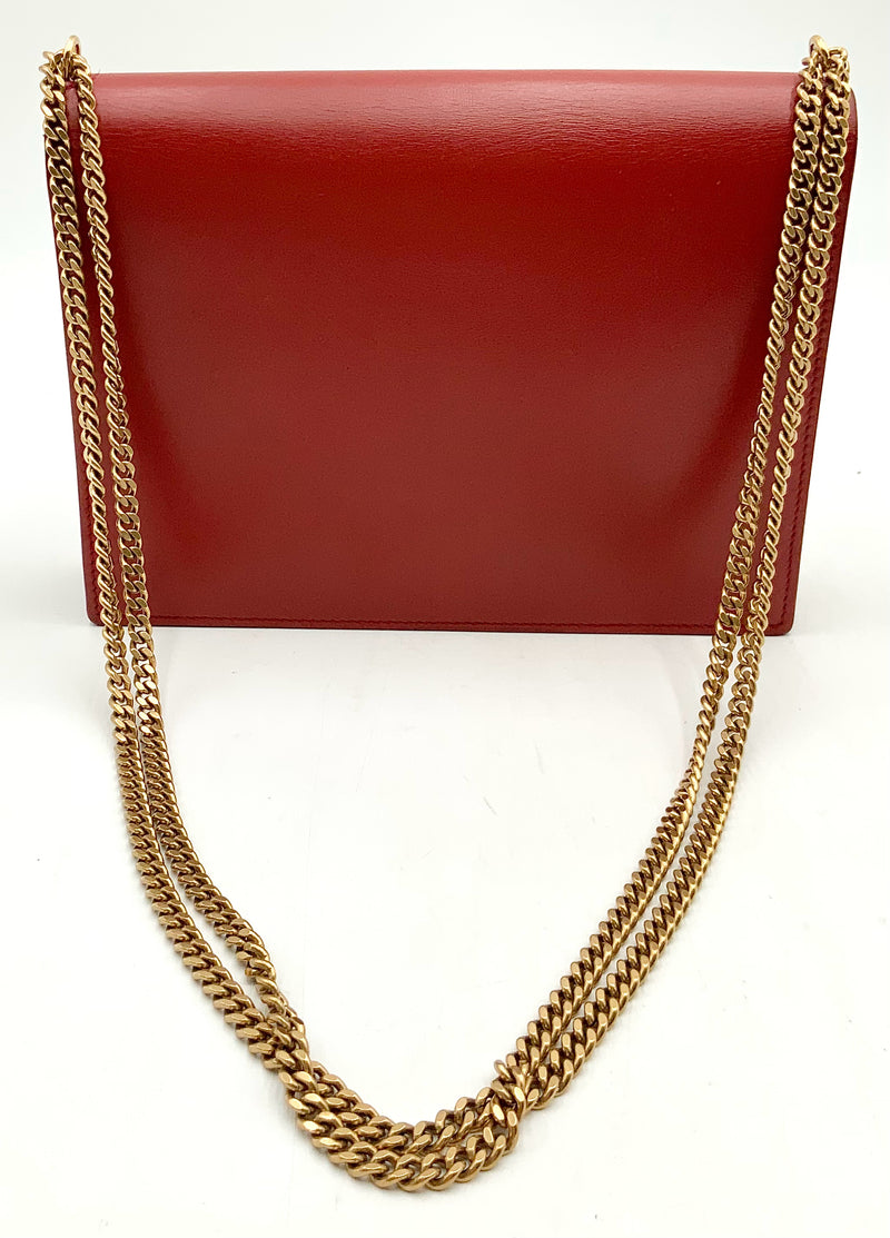 Yves St Laurent Red Leather Cassandre Envelope Chain Bag