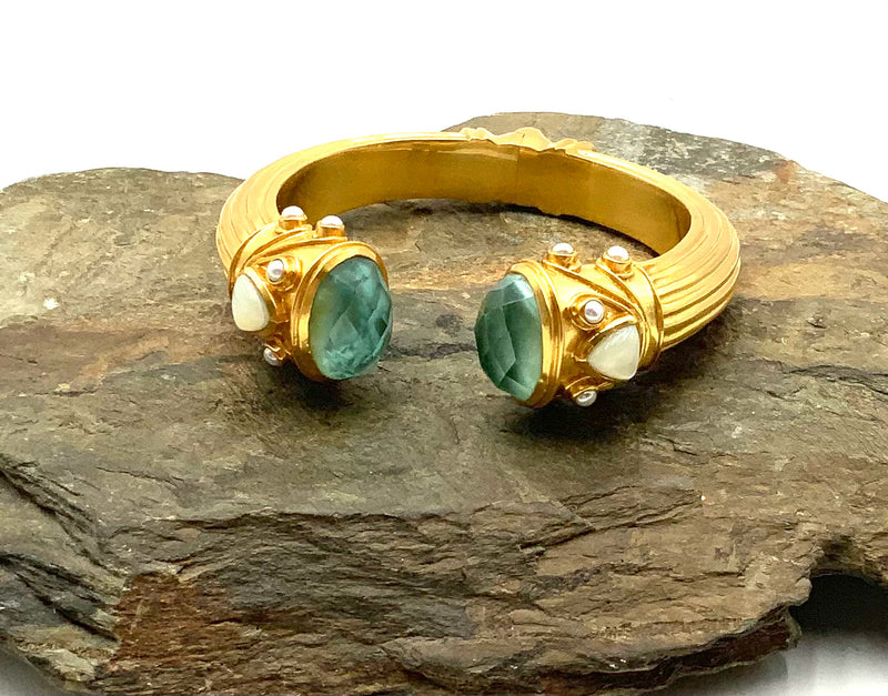 Julie Vos Gold Plated Simulated Aqua Marine & Pearl Bracelet