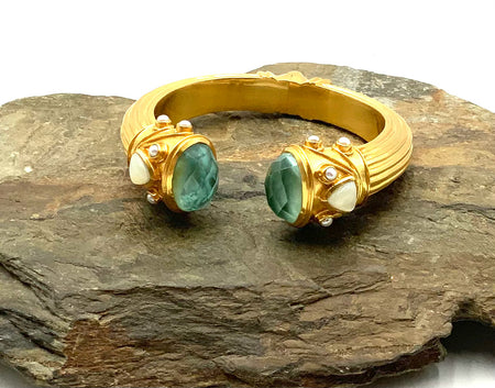 Julie Vos Gold Plated Simulated Aqua Marine & Pearl Bracelet