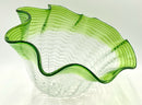 Handblown Green & White Ruffled Art Glass Bowl
