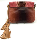 PRADA Brown Ombre Leather Pink Python Double Tassel Chain Strap Bag