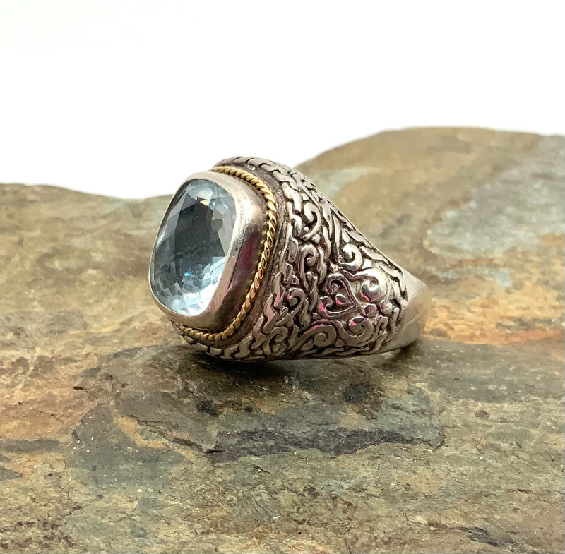 Sterling & Blue Topaz Ring w/14kt Gold Accents