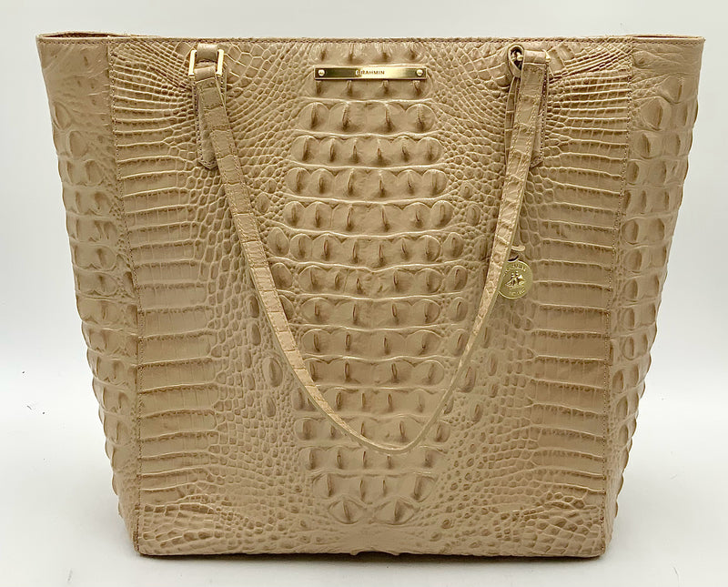 BRAHMIN Beige Melbourne Embossed Leather Ezra Tote