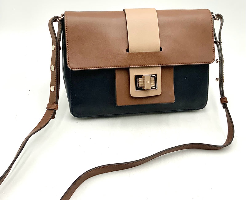 ANYA HINDMARCH Midnight Navy Brown Leather Gloria Small Shoulder Bag