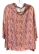 SUZY D Lavender/Rust/Peach Geo Print Cowl Neck S/S Top