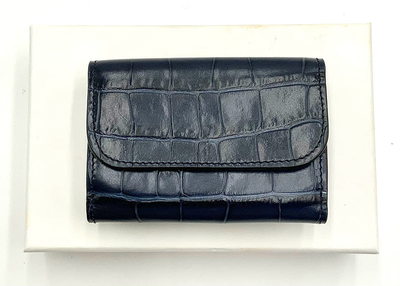 CHLOE Full Blue Embossed Leather Single Size Logo Wallet