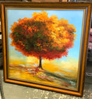 Vintage Oil on Canvas of Autumn Tree in Wood Frame