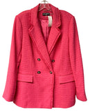 KARL LAGERFELD Pink Tweed Fringe Trim Double Breasted Blazer