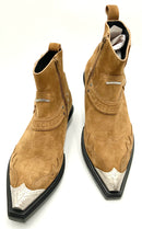 Balenciaga Tan Suede Silvertone Etched Toe Santiago Cowboy Boots 10