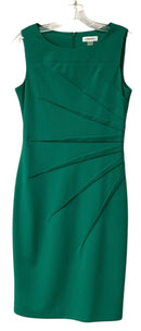 CALVIN KLEIN Green Pleated Front S/L Dress