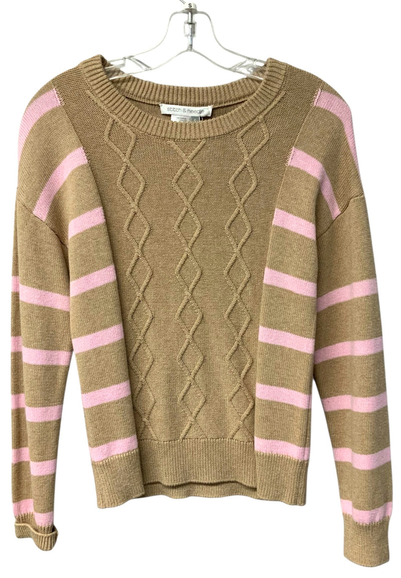 STITCH & NEEDLE Almond/Lt Pink Stripe L/S Sweater