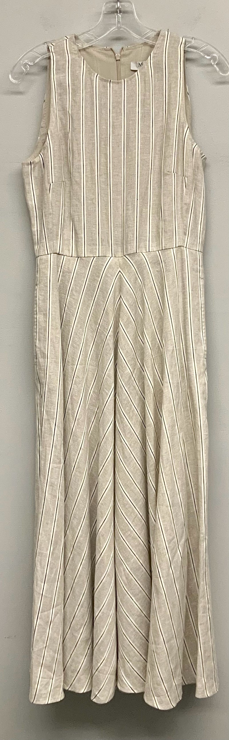 MAX MARA Beige White Black Linen Striped S/L Dress