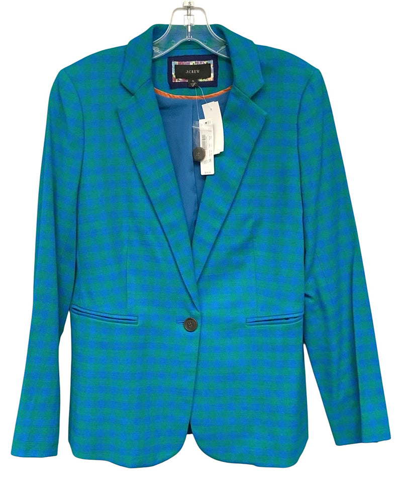J CREW Turq/Green Plaid Single Button Blazer