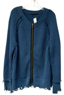 HAIDER ACKERMAN Blue Ribbed Distressed L/S Zip Cardigan
