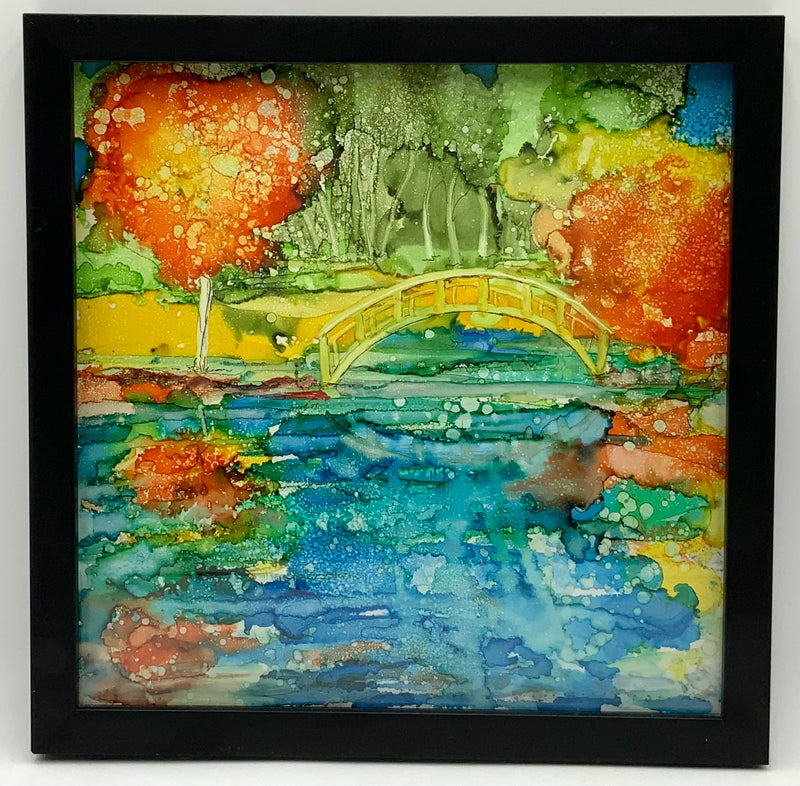 Autumn Pond Original Painting in Black Frame