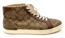 COACH Tan/Brown Coated Lea Signature New York Clip High Top Sneakers 11.5