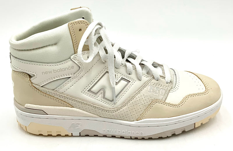 NEW BALANCE Cream White Leather 650 Hi Top Sneakers 10