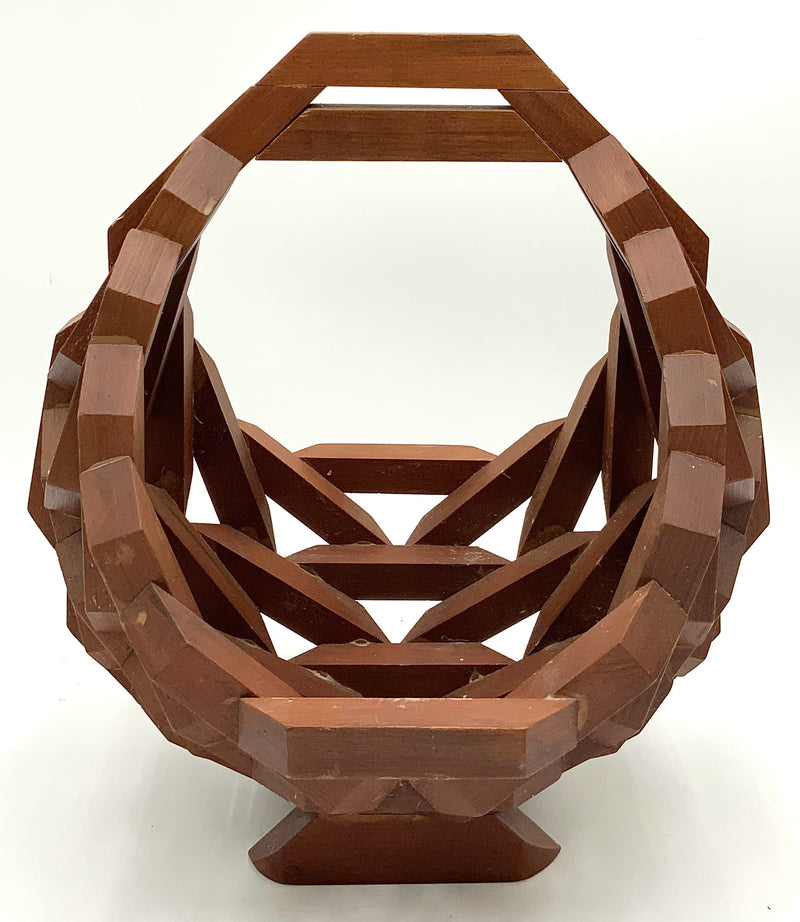 Vintage MCM Wood Block Basket