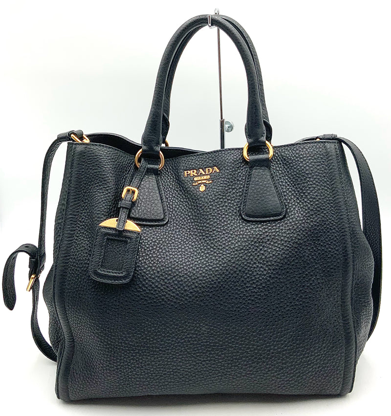 PRADA Black Grained Leather Daino Vitello Satchel