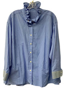 Blue Cotton Blue/White Pinstripe Cuff Upcycled L/S B/D Blouse