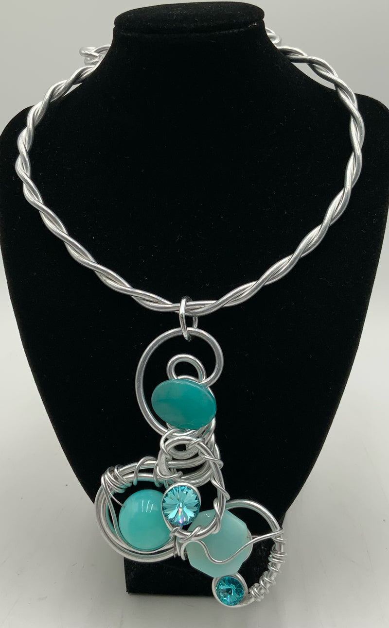 JEFF LIEB Silver Plated Metal, Glass & Crystal Necklace