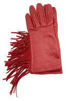 NEIMAN MARCUS Red Italian Leather Silk Lined Fringed Gloves Sz 6.5