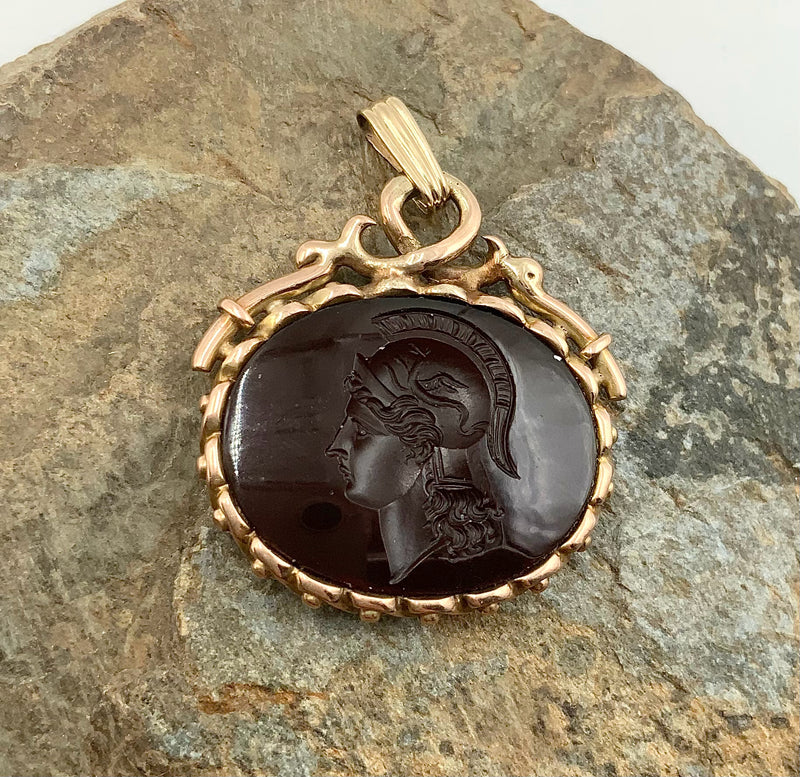 14 kt Gold, 10 kt Gold & Carnelian Intaglio Pendant