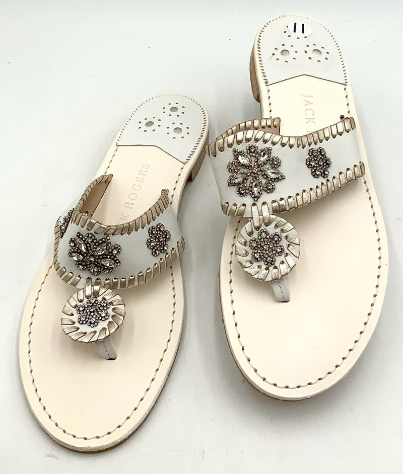JACK ROGERS White w/Rhinestone Embell Classic Sandals 11