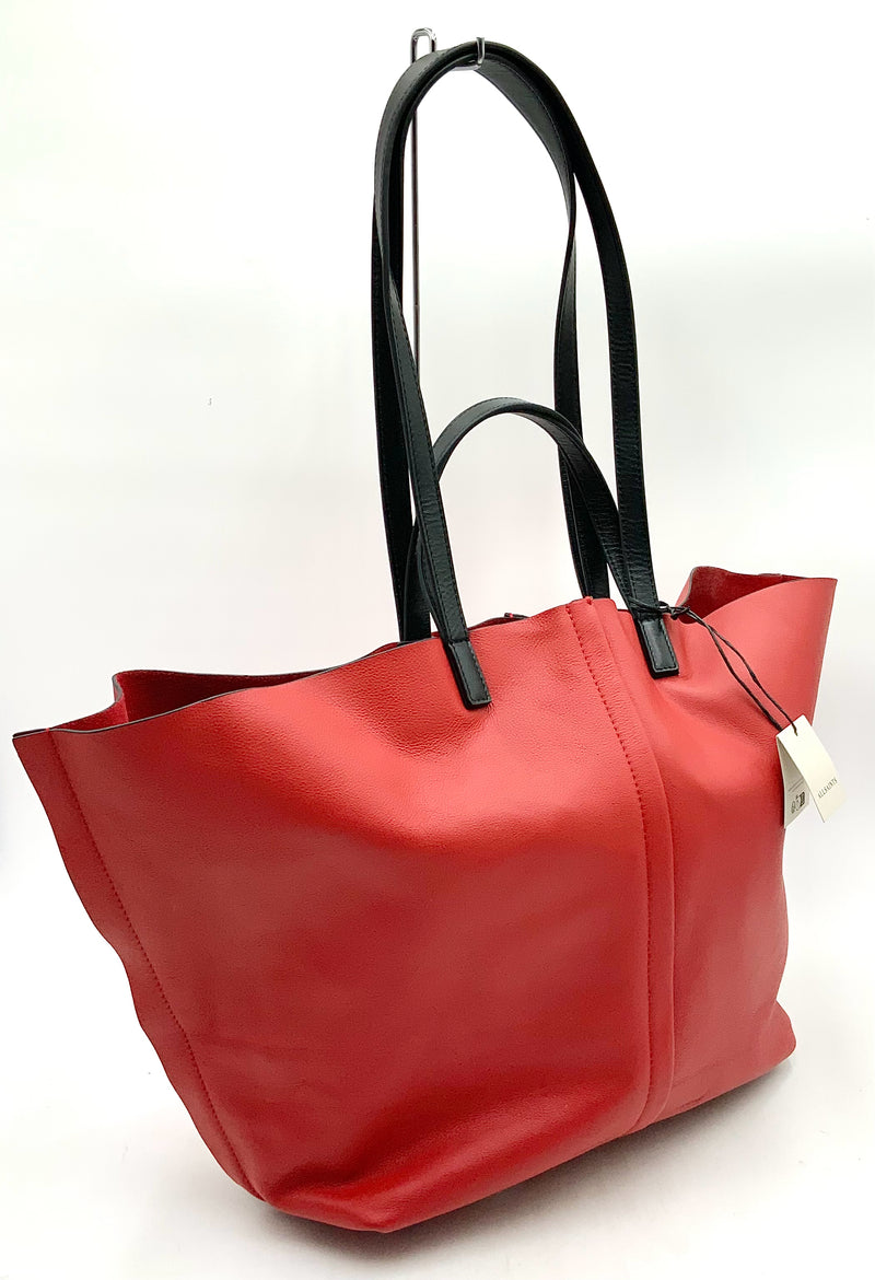 ALL SAINTS Gala Red Leather Black Trim Pheonix E/W Tote Bag