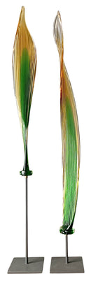 Pair of Signed Art Glass Sea Kelp Sculptures