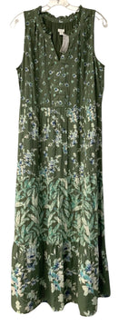 J JILL Green/Blue Floral Split Neck S/L Maxi Dress