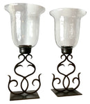 Pair of Glass & Metal Hurricanes