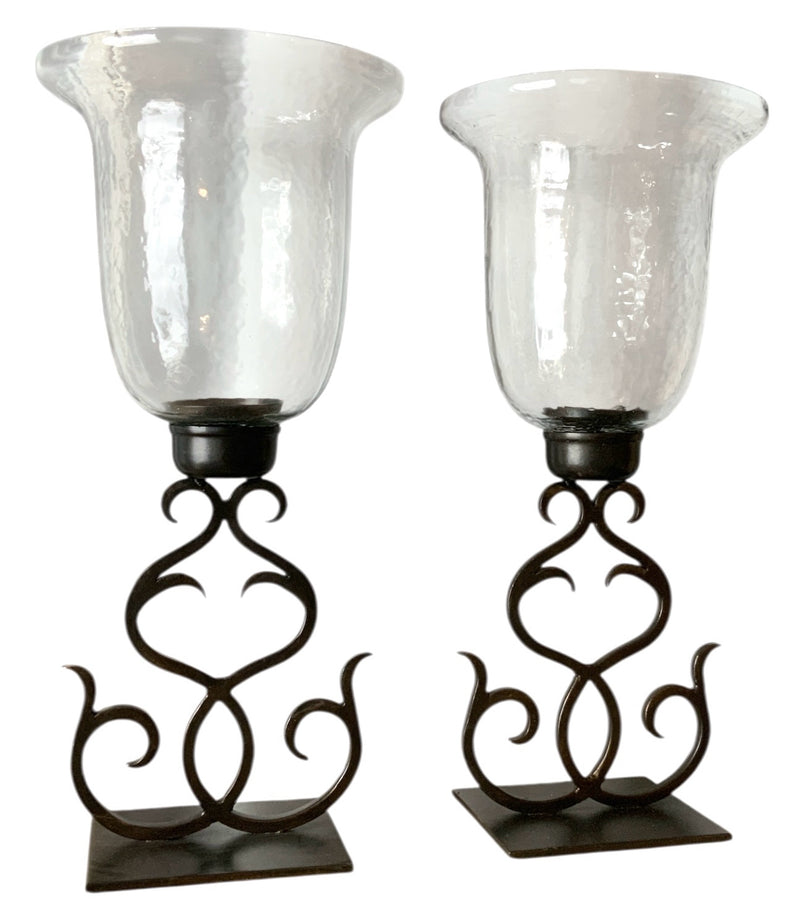 Pair of Glass & Metal Hurricanes