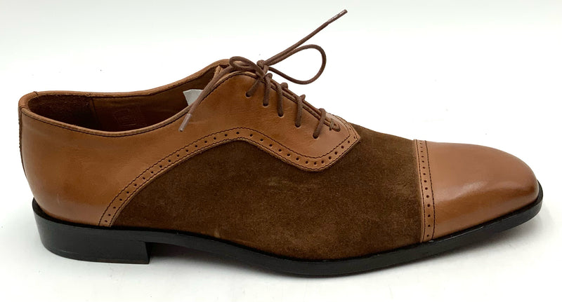 MASSIMO MATTEO Tan Leather Brown Suede Cap Toe Dress Shoes 9.5