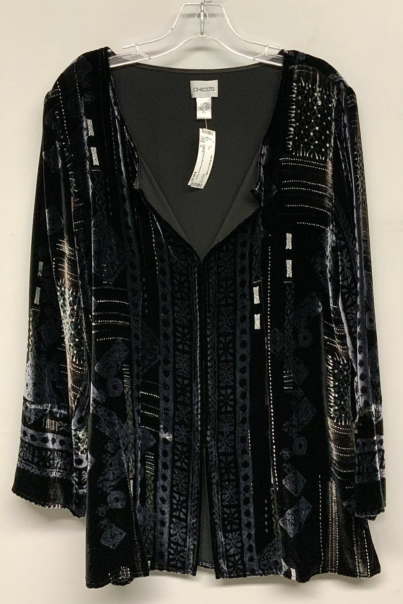 CHICOS Black Blue Patterned Velvet Tunic