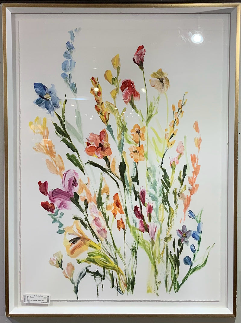 Large Watercolor Print of Flowers in White Frame