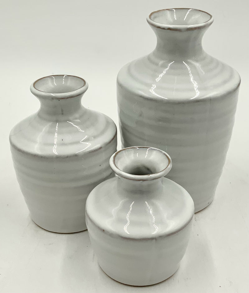 Set/3 White Glazed Pottery Bud Vases