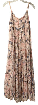 Elena Baldi Blush Blue Taupe Floral Silk Blend Overlay S/L Maxi Dress