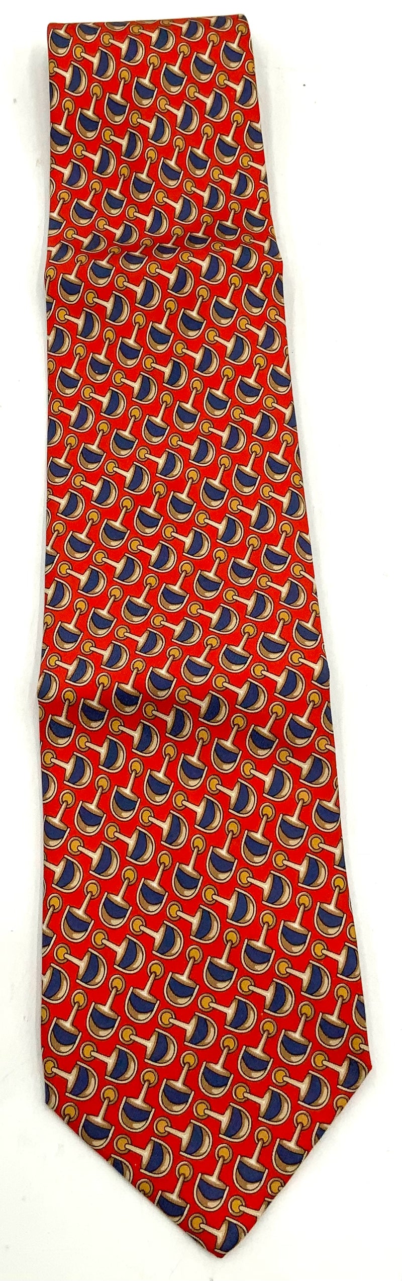 GUCCI Vintage Red Navy Gold Bit Motif Silk Tie