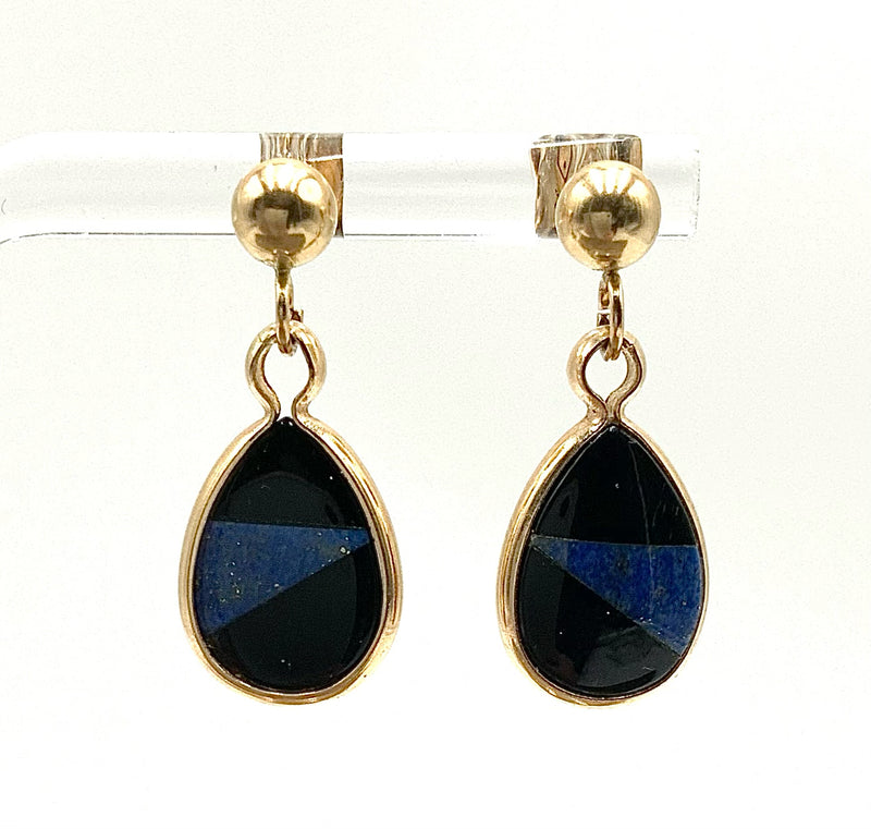 14kt Gold & Onyx/Lapis Inlay Earrings