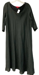 SHMASK  Black Linen Silk Lined Flared Hem Midi Dress
