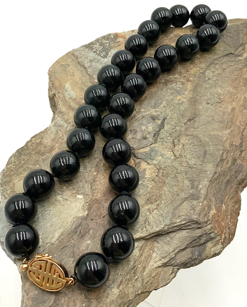 GUMP'S 14kt Gold & Onyx Beaded Necklace