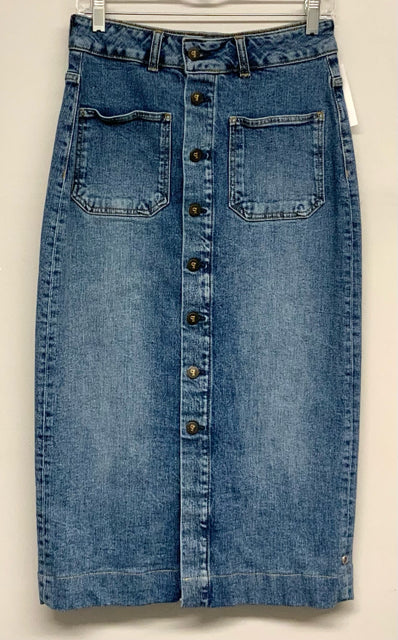 PILCRO Med Wash Denim B/D Mid Calf Skirt