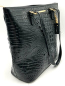 BRAHMIN Black Lea Croc Emboss Double Handle Satchel